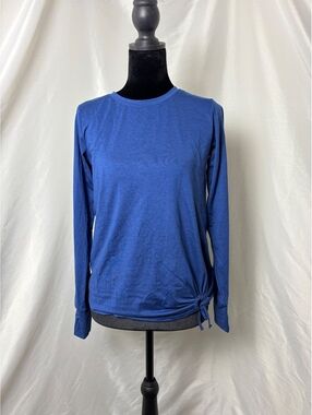We Wander Active Top Women L 12-14 Blue Excellent Side Tie Thumbhole Long Sleeve